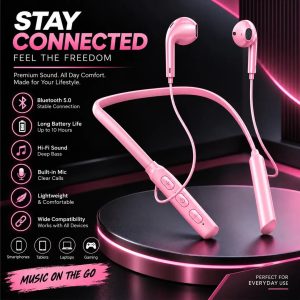 Bluetooth Neckband Earphones - 10H Battery, HiFi Bass & Built-in Mic